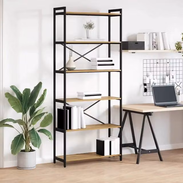 Libreria industrial vidaXL in MDF e metallo, marrone e nero, L 80 x P 30 x H 189,5 cm – 1