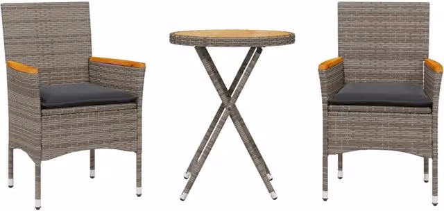 Set da Bistr¨° 3 pz | Set Salotto da Giardino con Cuscini Grigio Polyrattan Acacia