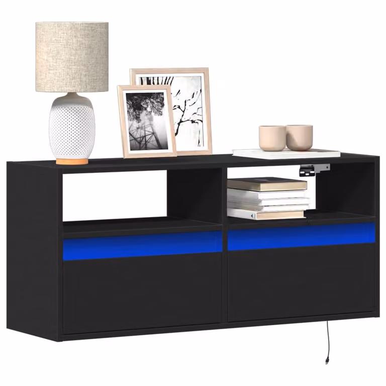 Mobile TV a parete vidaXL con luci LED integrate, Nero, L 100 cm x P 31 cm x H 45 cm