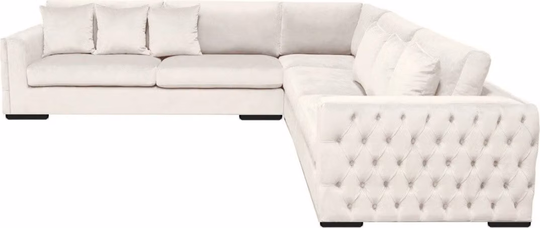 Ecksofa Creme Eckgarnitur Polster Samt Stoff Möbel Design Wohnlandschaft Couch