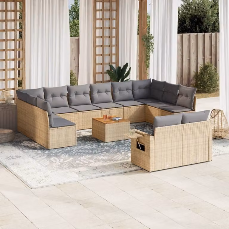 Maison Exclusive - Set Divano da Giardino 13 pz con Cuscini Beige Misto Polyrattan