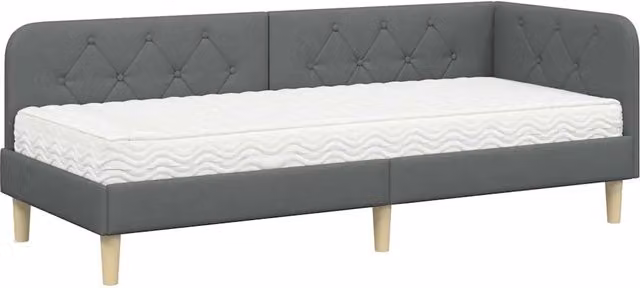 Letto singolo | Letto per adulti | Cornice del letto ad angolo Grigio scuro 80 x 200 cm Tessuto