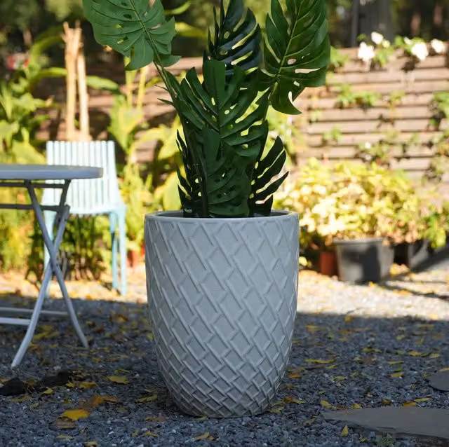 Vaso per piante ULEVR in ceramica ? 42 x H 54 cm, bianco lucido con motivo a rombi, per interni ed esterni