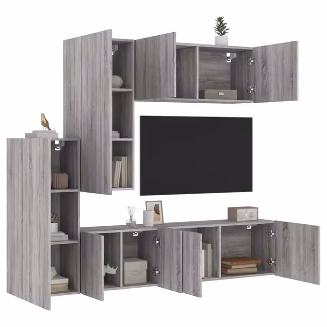Mobili TV a Muro 5pz-Set di 5 Credenza per TV sospesa Grigio Sonoma in Legno Multistrato 559204
