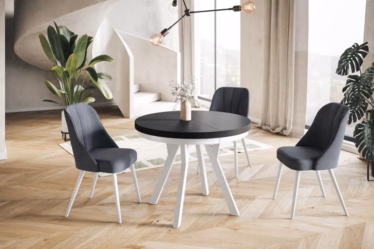 Alpi Moebel, Tavolo da Pranzo Evo, Tavolo per Mangiare Allungabile, Diametro da 80 - 130 cm, Nero