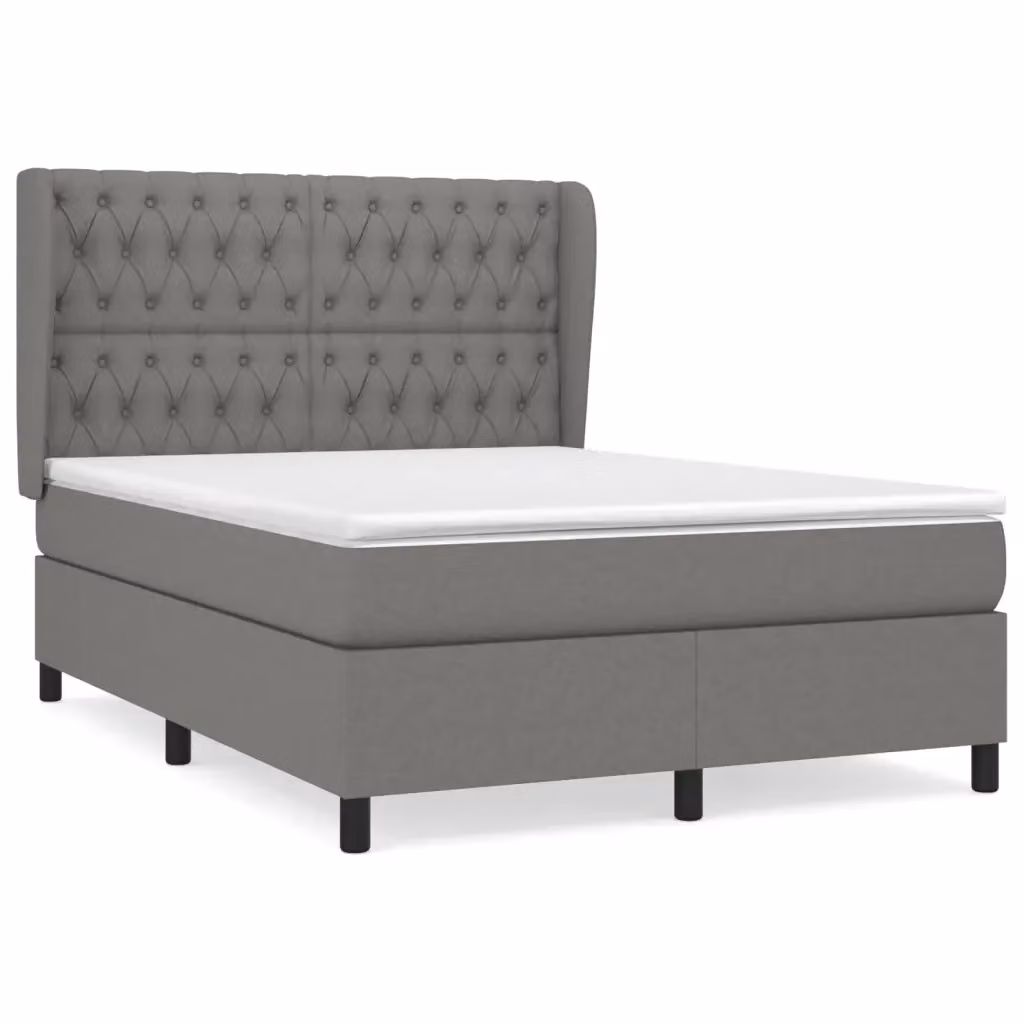 vidaXL Giroletto a Molle con Materasso Ibrido in Tessuto Grigio e Bianco L/P/H: 203 x 147 x 128 cm – 2