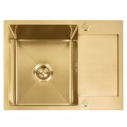 Rea - Lavello Da Cucina In Acciaio, Paul 60 + Rubinetto Della Cucina Fresh Oro Spazzolato, Oro Spazzolato 60X48X18,5cm