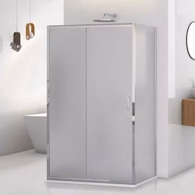 Box doccia Tay a 3 lati con porta scorrevole e vetro stampato, forma rettangolare a U, L: 150 cm, P: 80 cm, H: 195 cm, colore argento e trasparente – 1