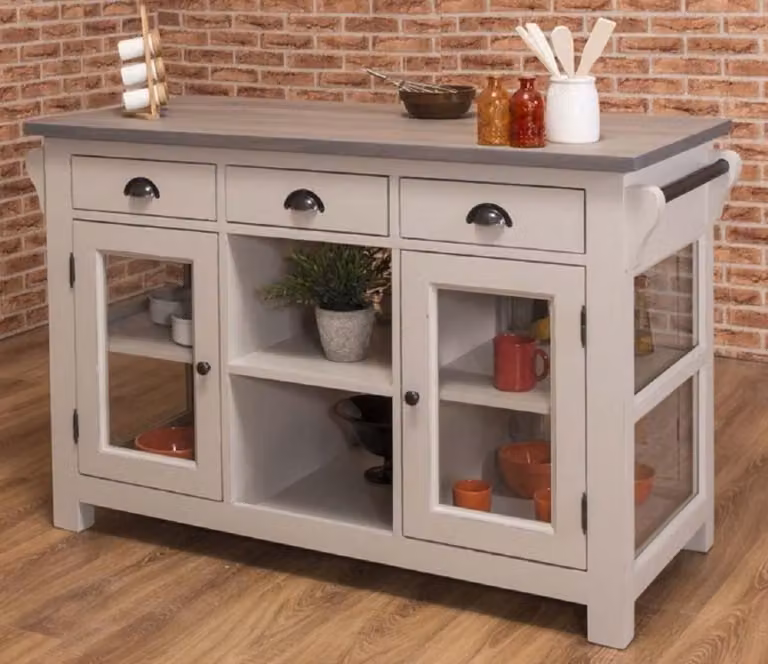 Casa Padrino isola da cucina in stile country grigio 135 x 65 x h. 90 cm - Mobile da cucina in legno massello - Mobili da cucina in legno massello in stile country - Mobili da sala da pranzo in legno massello in stile country