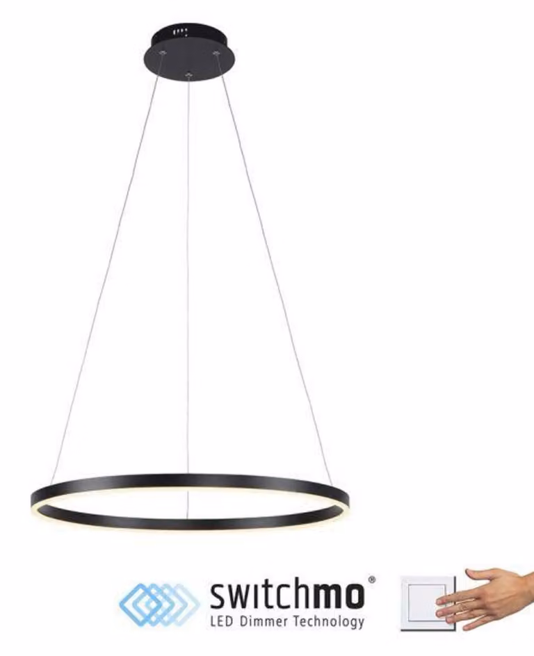 Lampada a sospensione LED, dimmerabile, design ad anello, nero, H 120 cm