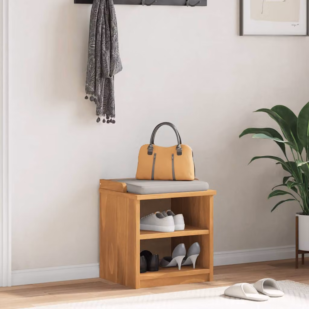 Panca da corridoio e porta scarpe vidaXL SANDNES in legno di pino e acacia, colore marrone rustico, L 45 cm x P 40 cm x H 50 cm