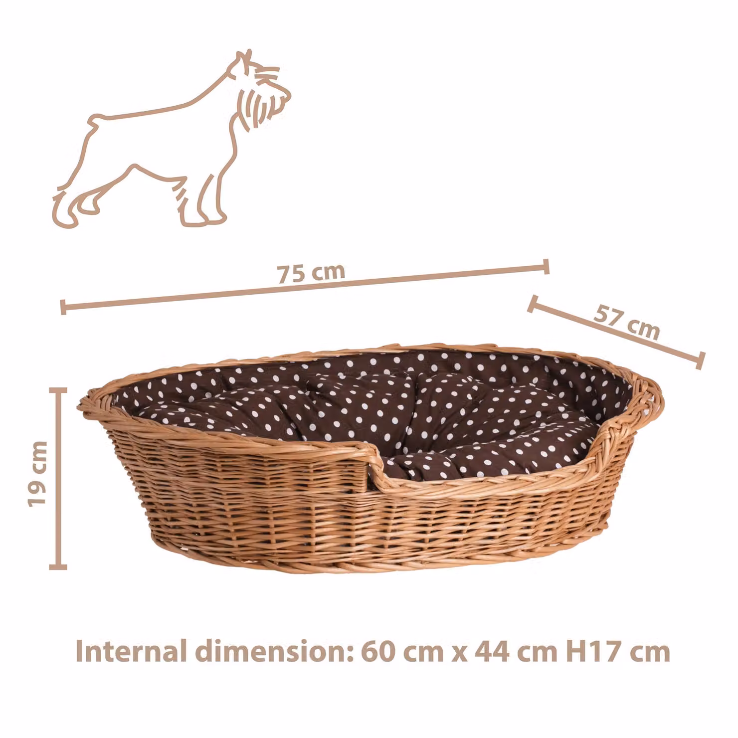 Cestino per cani in vimini ovale con cuscino 75X57 H19 CM