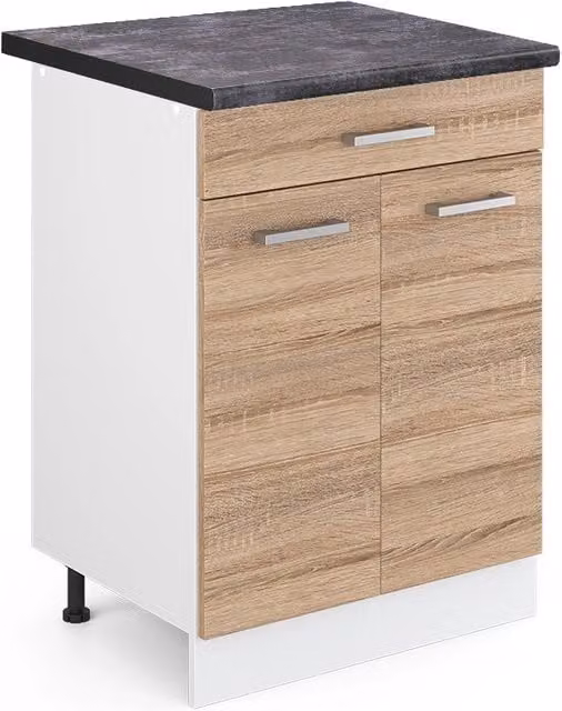 Mobiletto base per cucina Vicco R-Line Sonoma e Bianco con cassetto e ante Antracite, L: 60 cm, P: 60 cm, H: 81,6 cm