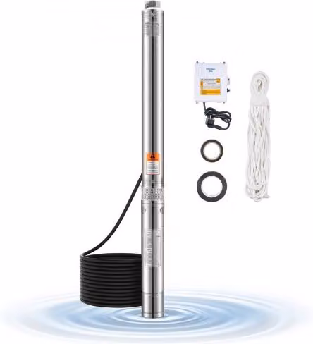 VEVOR Pompa Sommergibile per Pozzi Profondi in Acciaio Inox Argento, Potenza 910 W, Portata 100 L/min, Prevalenza 53 m, IP68