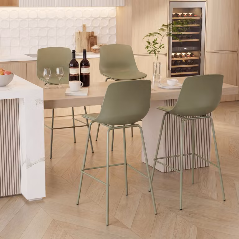 Set di 4 sgabelli da bar Costway in ecopelle verde con schienale imbottito e gambe in metallo per cucina e sala da pranzo