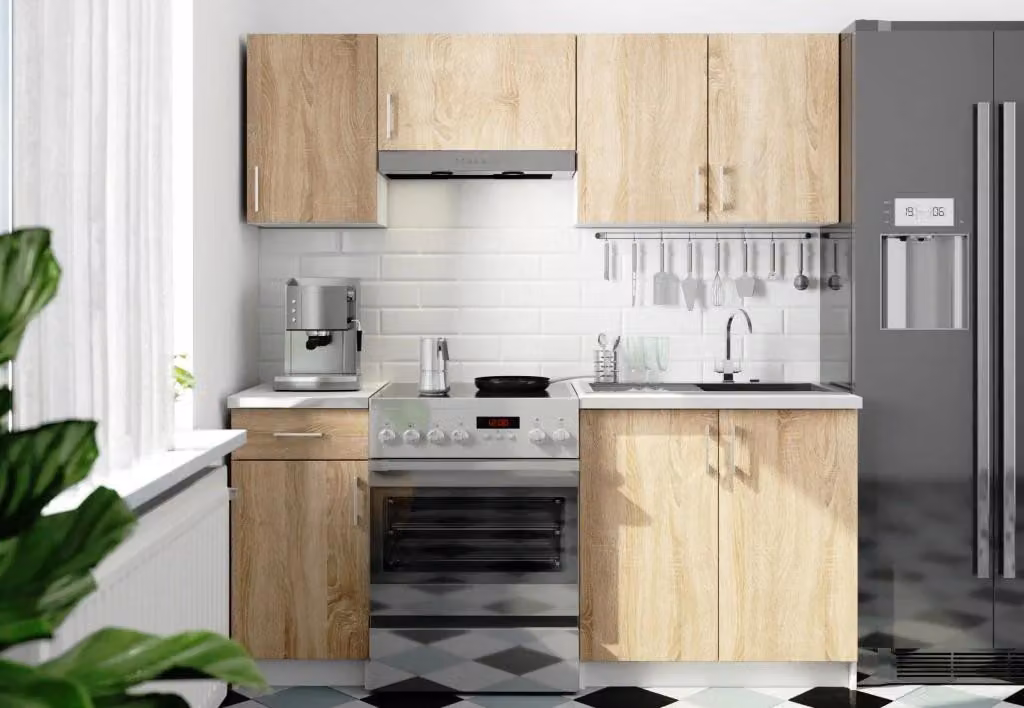 Mobile cucina 180 cm TRIVORA - bianco / rovere sonoma