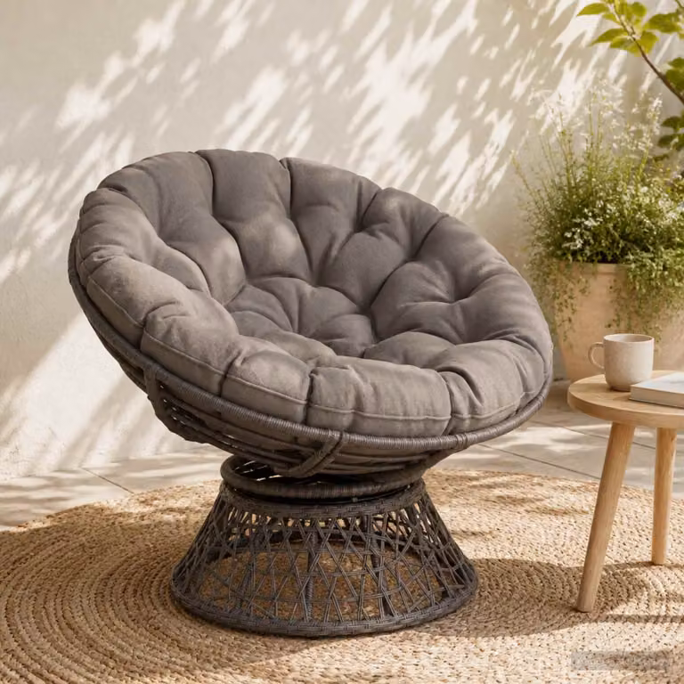 Cuscino per sedia Papasan vidaXL VIANEN rotondo in poliestere grigio con rivestimento rimovibile e lavabile