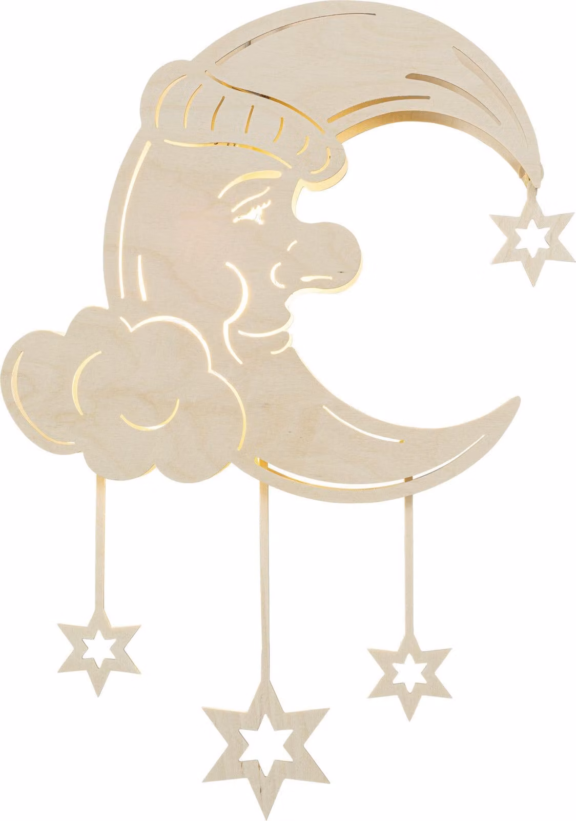 Pannello decorativo "Luna che sogna nel cielo stellato" con illuminazione a LED, stile naturale, dimensioni: 27,5 x 44 x 4 cm. Nuovo