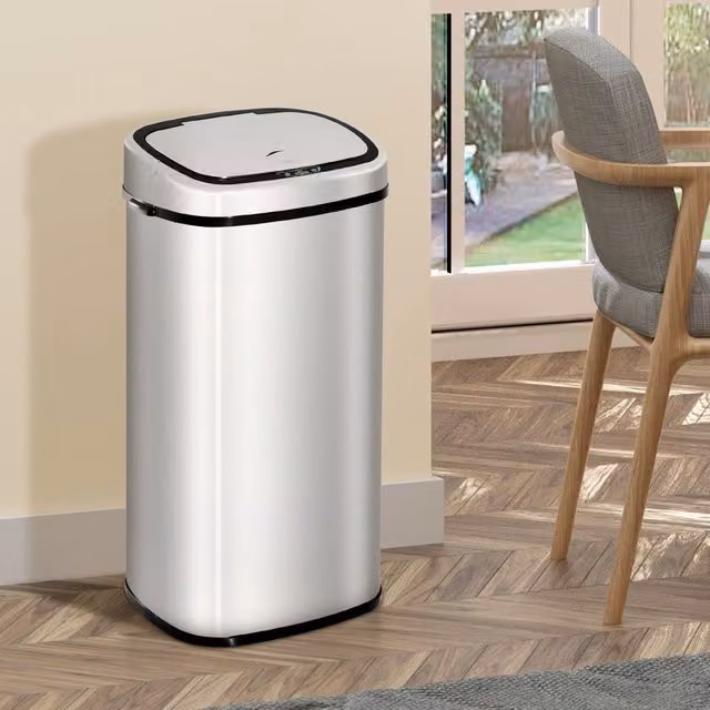 Bidone pattumiera automatico con sensore WISHDOR in acciaio inox, argento, 68 L