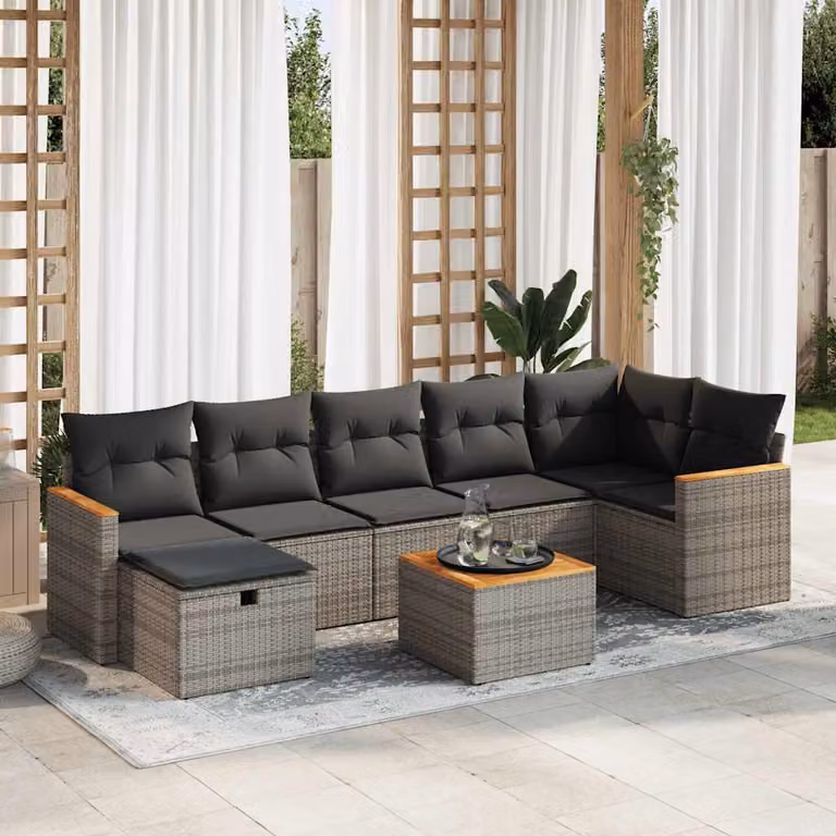 Maison Exclusive - Set da giardino 8 pezzi con cuscini grigio in polyrattan