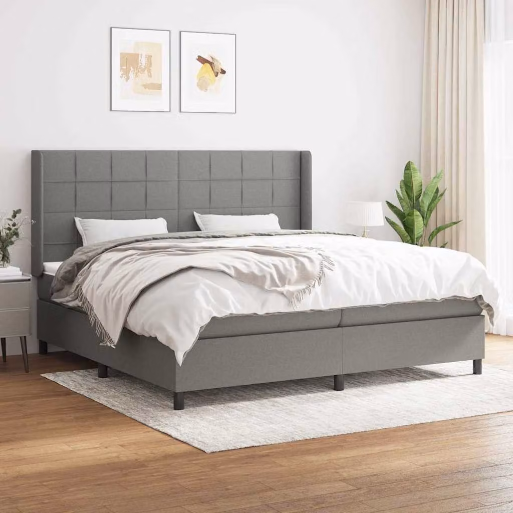 vidaXL Giroletto a Molle Ibrido con Materasso in Tessuto Grigio e Bianco L/P/H: 200 x 200 x 203 cm – 1