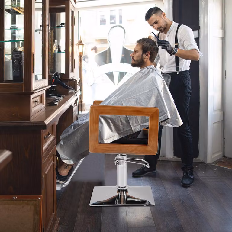 Poltrona da parrucchiere - Poltrona da barbiere - Poltrona per acconciature - Poltrona per styling - Poltrona per taglio capelli - Rotazione a 360°