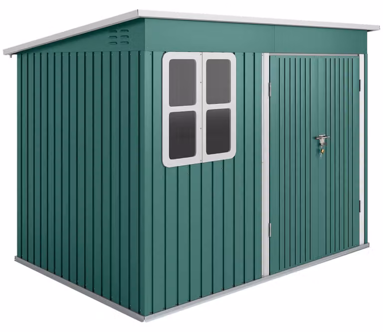 Capanno da giardino in metallo con finestra e porta larga – Colore: Verde | Dimensioni: 260x177x190 cm