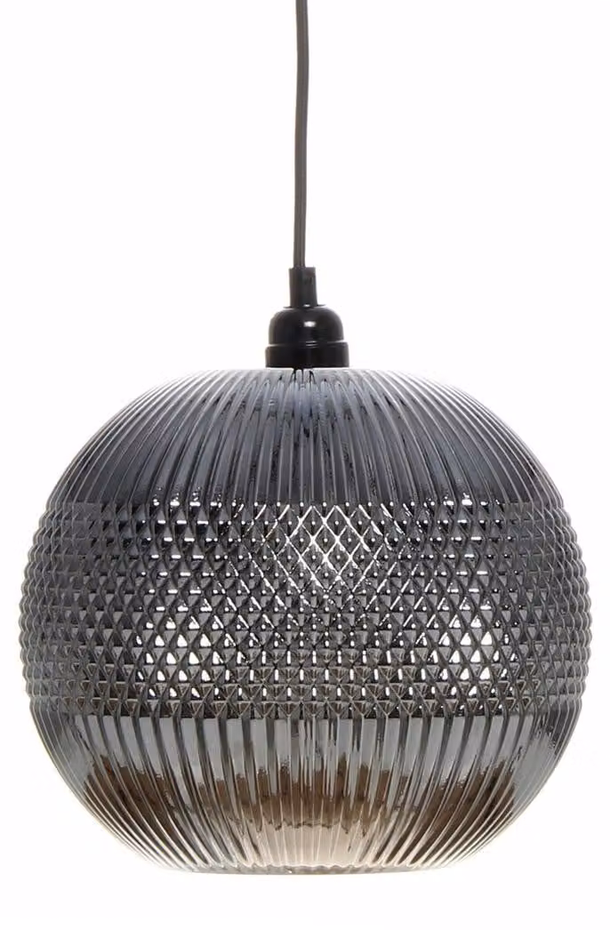 Lampada a sospensione Neptun in vetro lavorato grigio e argento