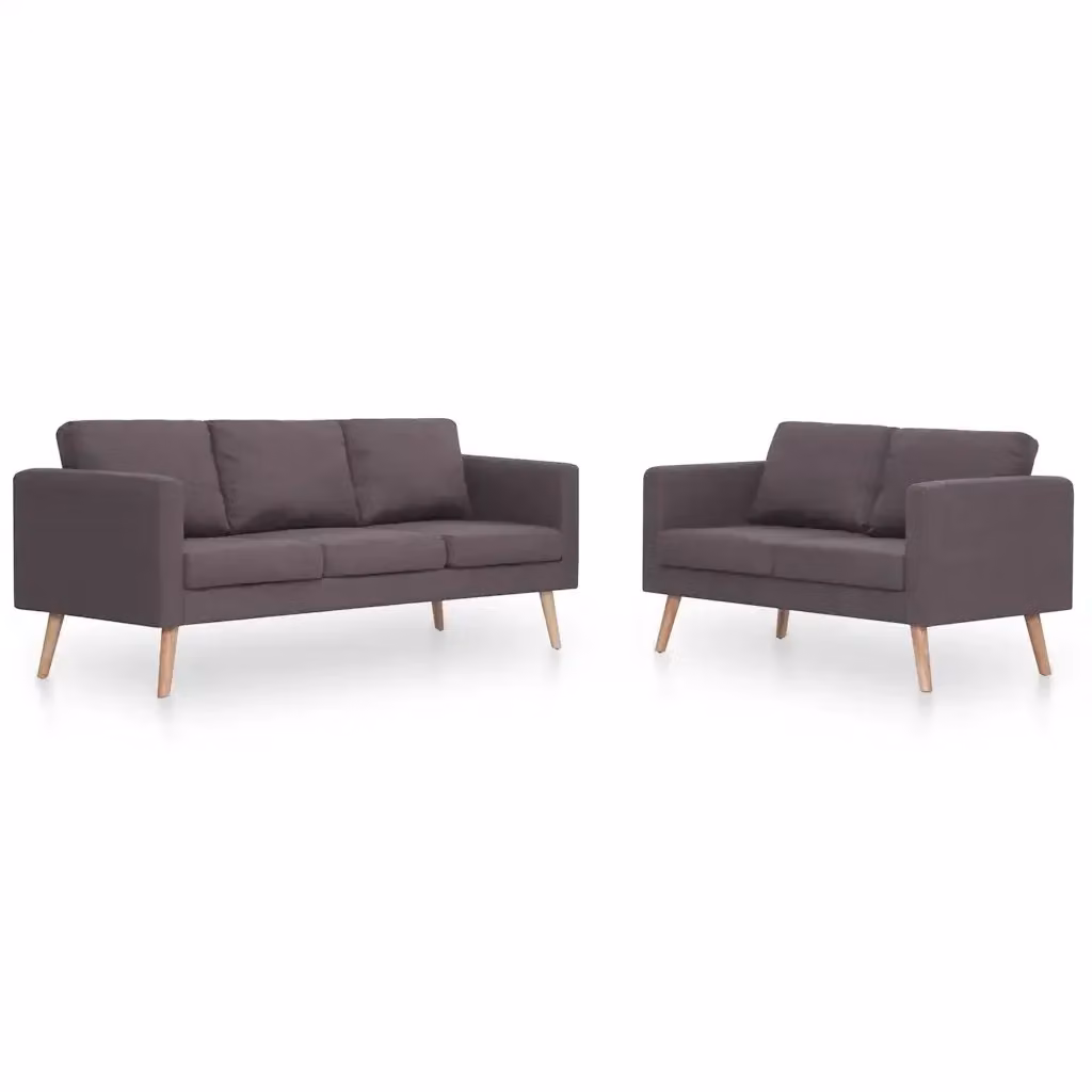 Set di divani vidaXL composto da un divano a 2 posti e uno a 3 posti in tessuto beige o grigio con struttura in legno massiccio e coperture rimovibili – 2