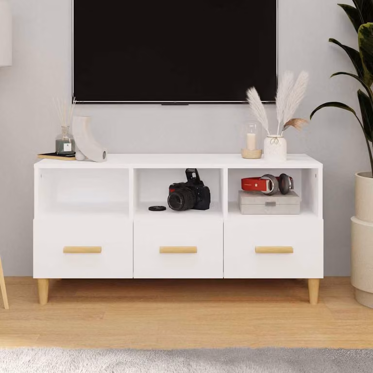 vidaXL Mobile Porta TV Moderno Bianco in Legno Multistrato L: 102 cm, P: 36 cm, H: 50 cm
