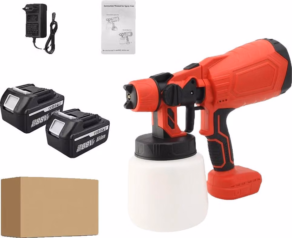 Pistola a spruzzo elettrica, verniciatura efficiente, controllo del flusso regolabile, 2 grandi batterie rosse