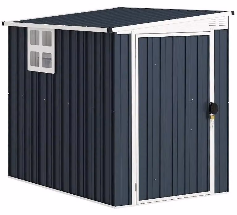 Capanno da giardino in metallo, ripostiglio per attrezzi, dimensioni 193x128x181 cm, impermeabile, porta con serratura, sistema di ventilazione, finestra trasparente, colore nero