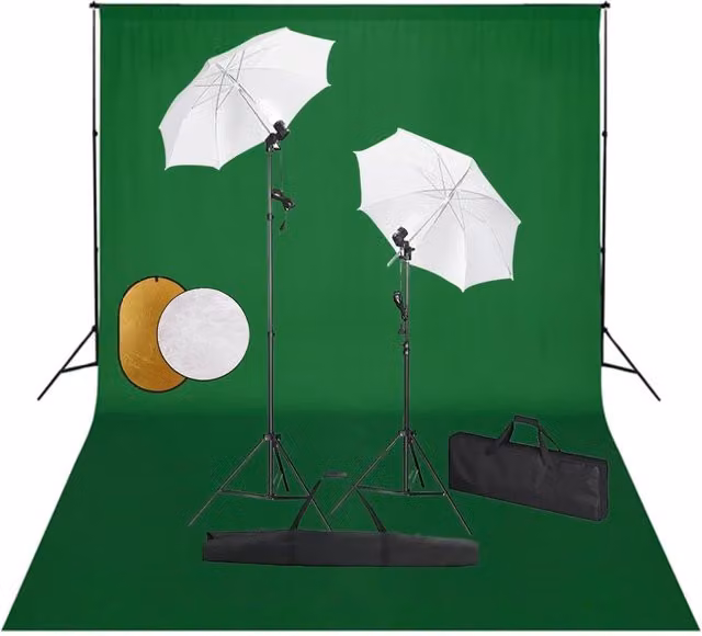 Kit professionale per studio fotografico con luci, fondale e riflettore in metallo e alluminio nero e bianco