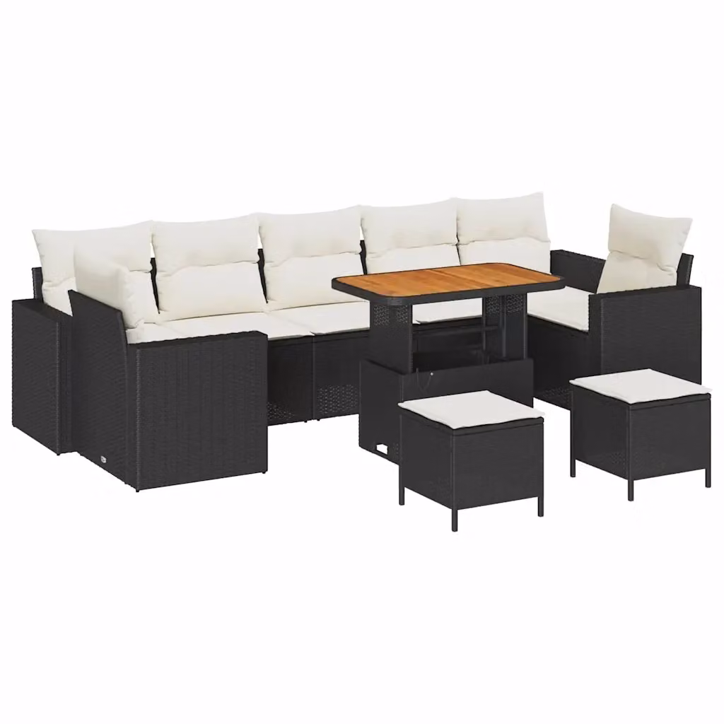 Set Divano da Giardino vidaXL a forma a U in Polyrattan Nero con Cuscini e Tavolino da Esterno – 2