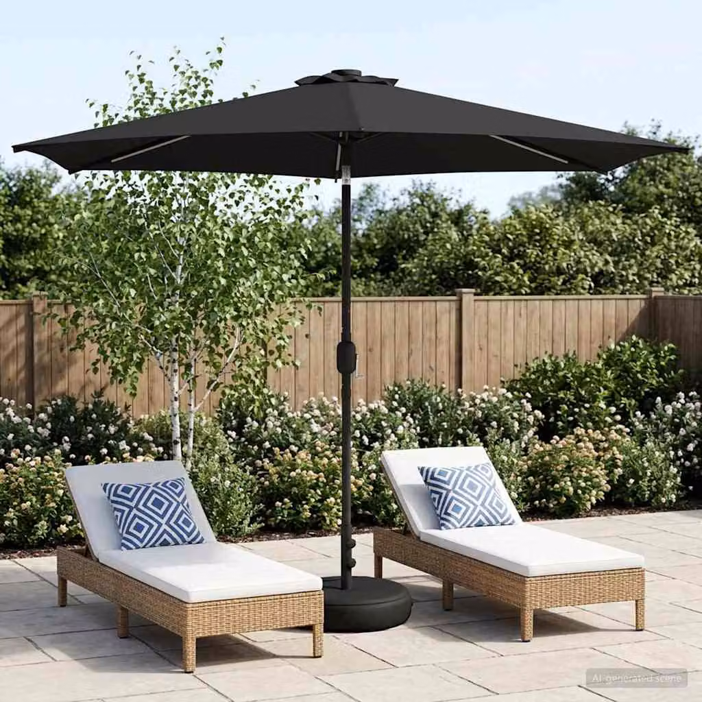 Parasol da giardino con luci LED e base vidaXL in poliestere, colore antracite, L/P: 300 x 300 cm