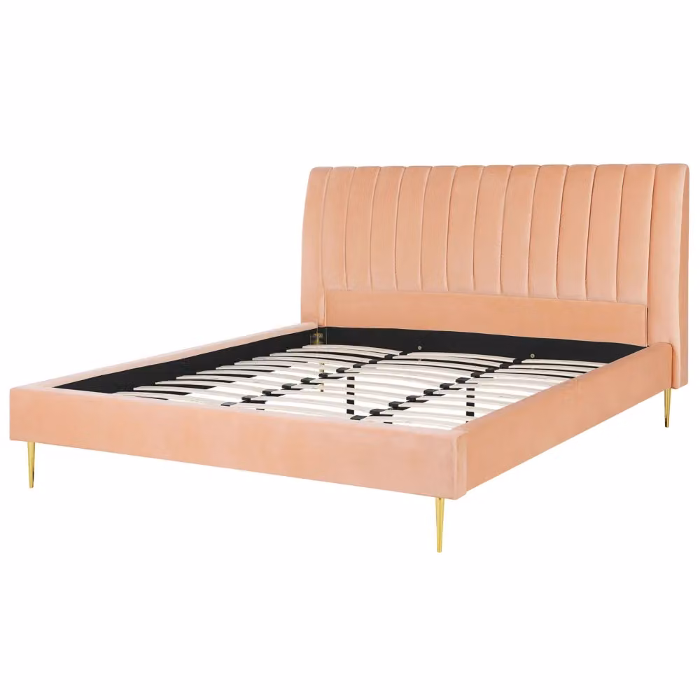 Letto imbottito Beliani in velluto rosa e oro con testata alta e struttura in legno L/P/H: 180 x 200 x 124 cm – 2