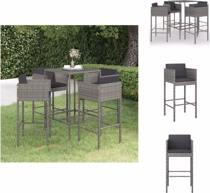 vidaXL Set bar da giardino 5 pezzi con cuscini in poly rattan grigio - Set di mobili da giardino