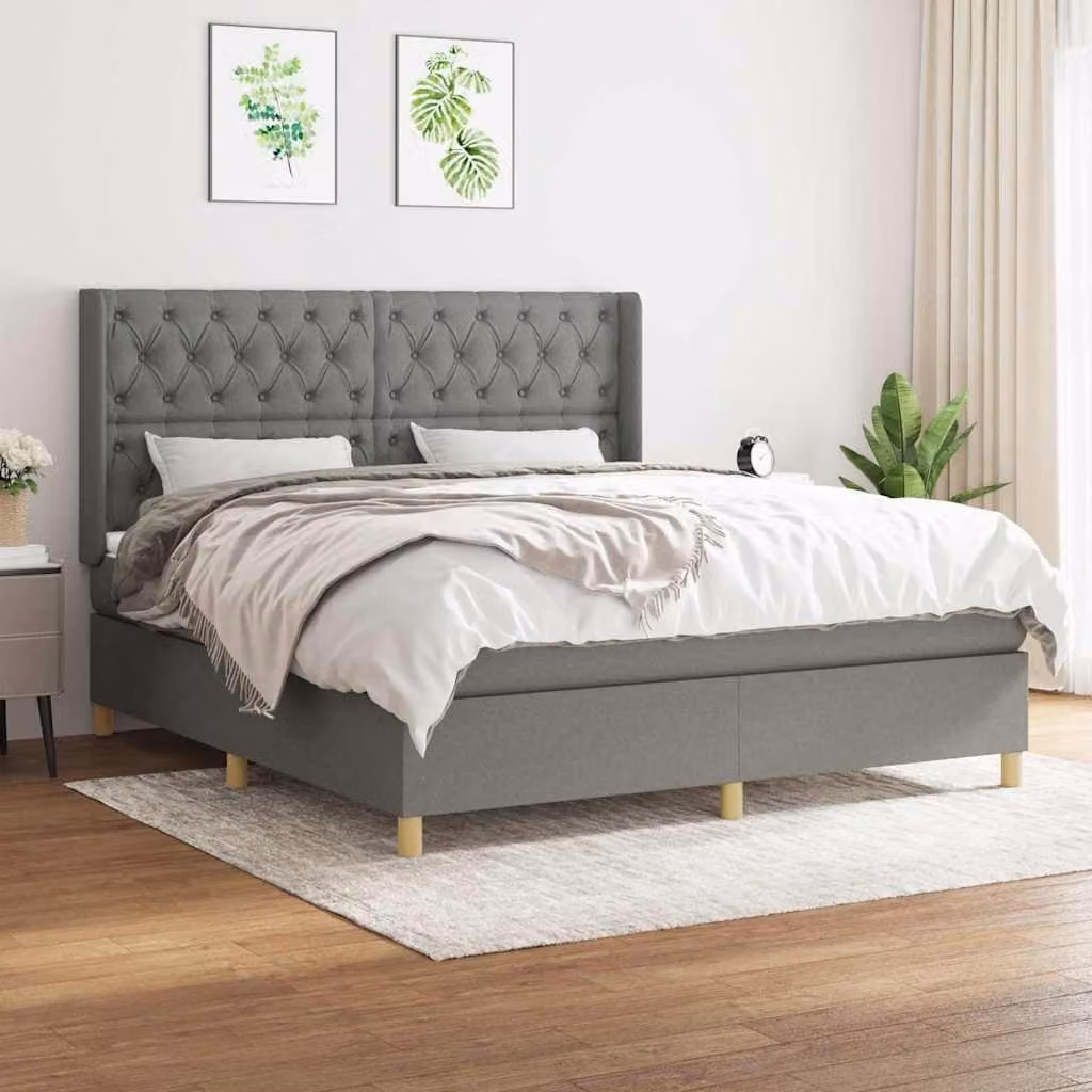 vidaXL Giroletto a Molle Ibrido con Materasso in Tessuto Grigio e Bianco L/P/H: 160 x 200 x 4 cm – 1