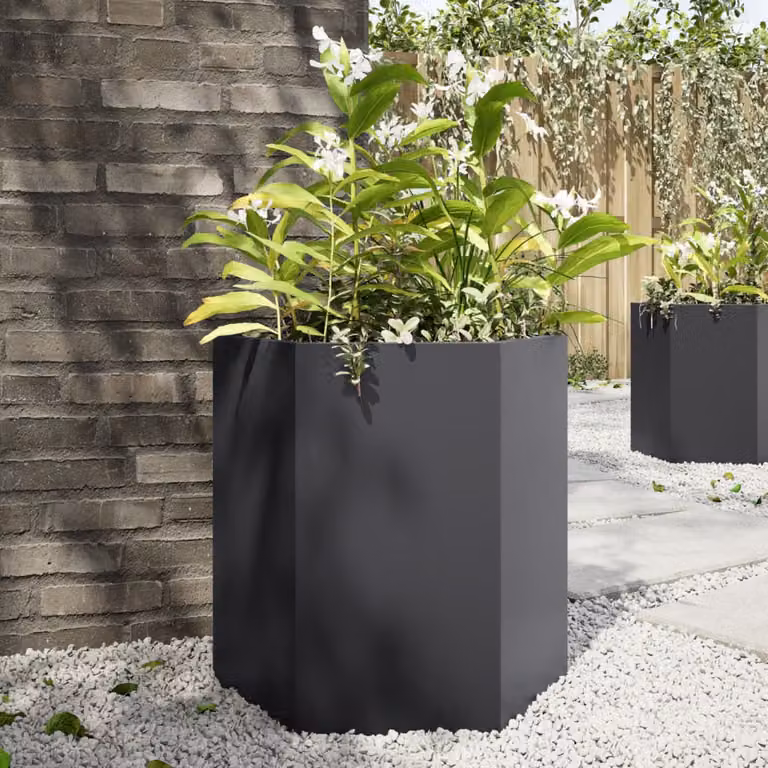 Set di 2 fioriere esagonali da giardino vidaXL in acciaio nero L: 46 cm, P: 40 cm, H: 45 cm