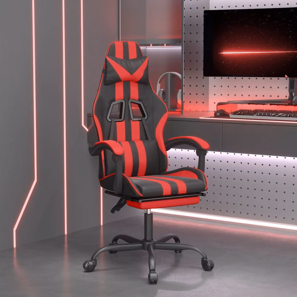 Sedia da Gaming Girevole vidaXL con Poggiapiedi e Riposagola in Similpelle Multicolore Nero e Rosso