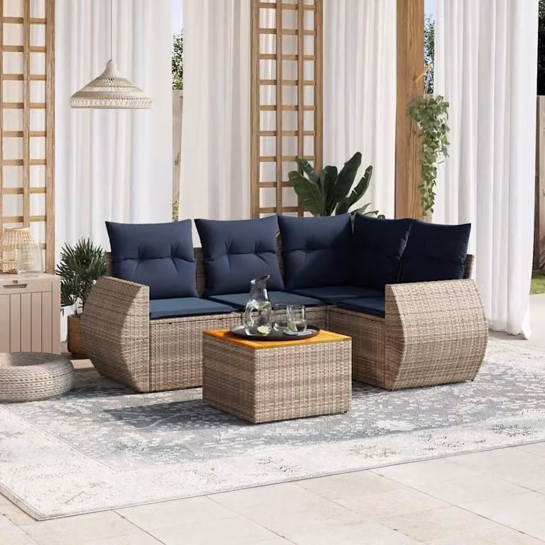Maison Exclusive - Set di 5 divani da giardino con cuscini, grigio, polyrattan