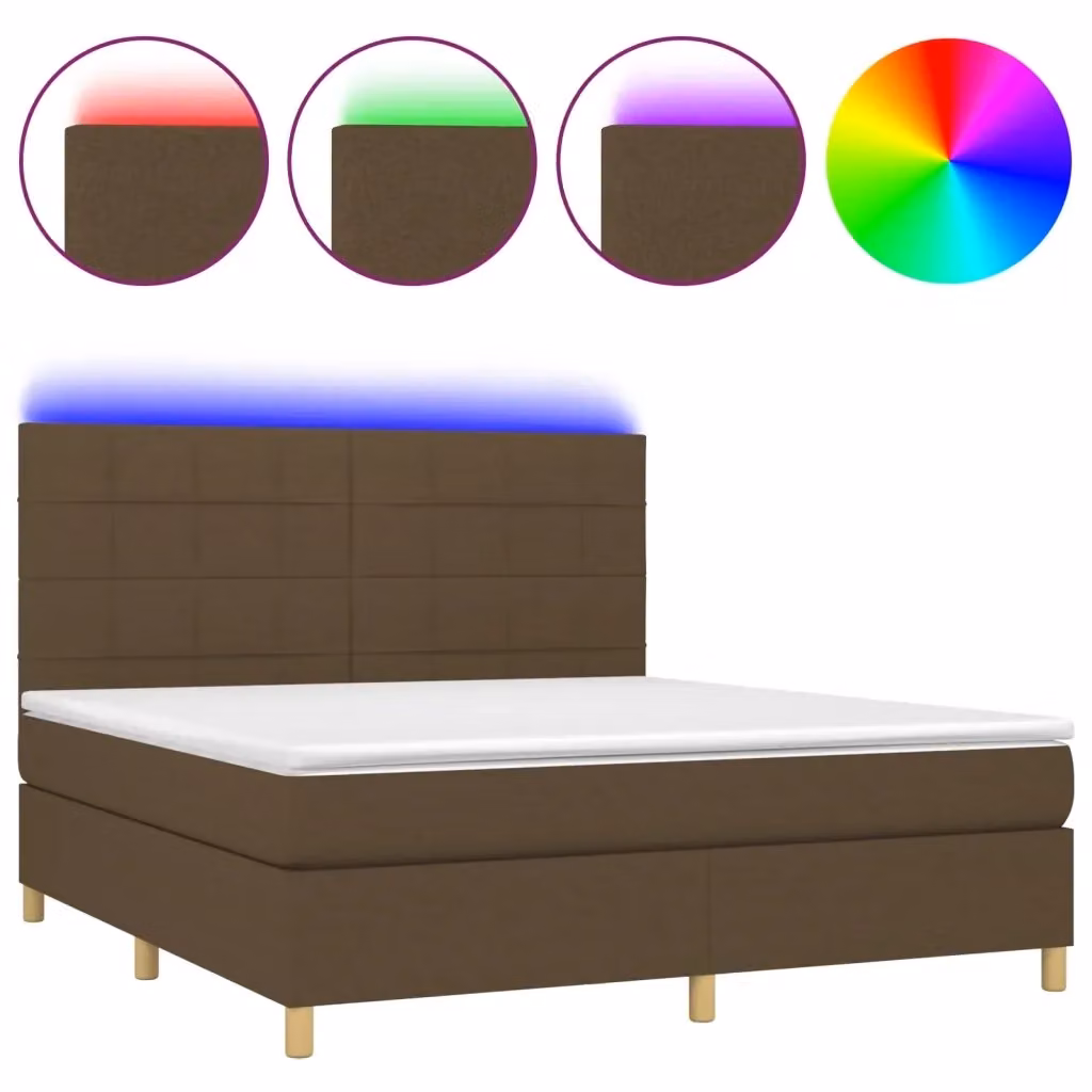 Letto con Materasso a Molle e Illuminazione LED vidaXL in Tessuto Marrone Scuro L/P/H: 203 x 180 x 128 cm – 2