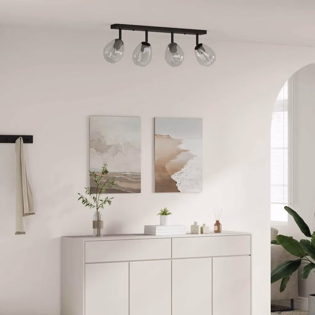 vidaXL Faretto da soffitto moderno in metallo e vetro Nero L: 73,5 cm, P: 13 cm, H: 26 cm