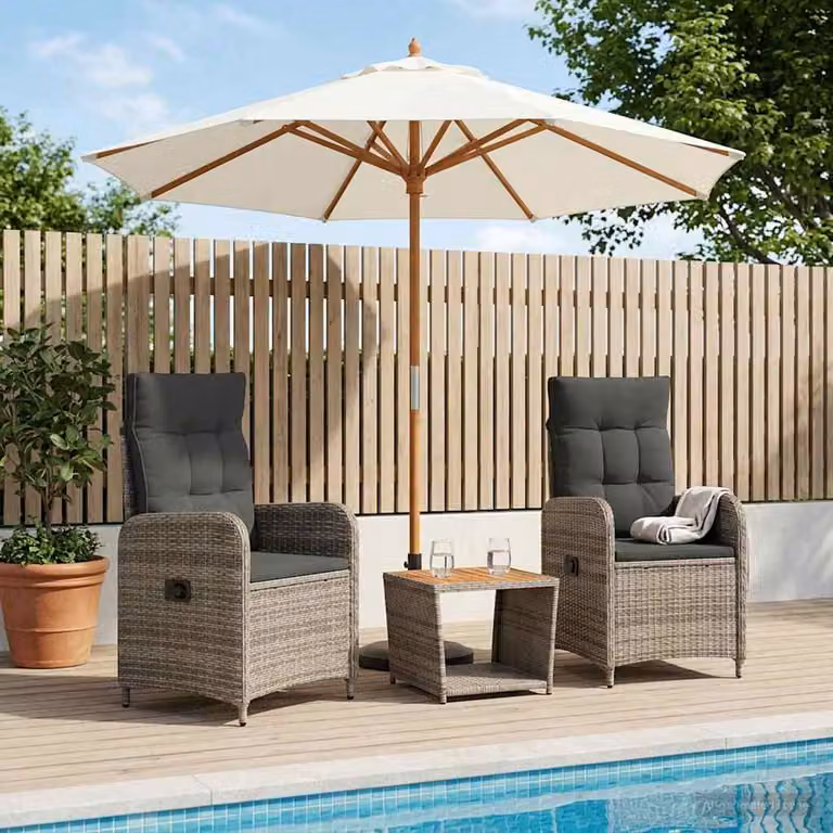 Set Lounge da Giardino vidaXL 3 pz Grigio con Poltrone e Tavolino in Acciaio e Tessuto Resistente alle Intemperie