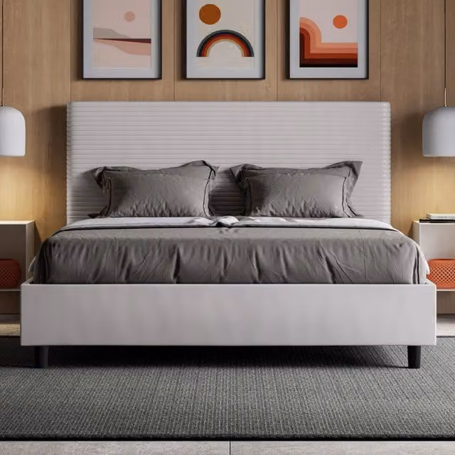 Letto imbottito Letto Matrimoniale alla Francese 150x210 cm Focus - Bianco,Similpelle,Senza rete