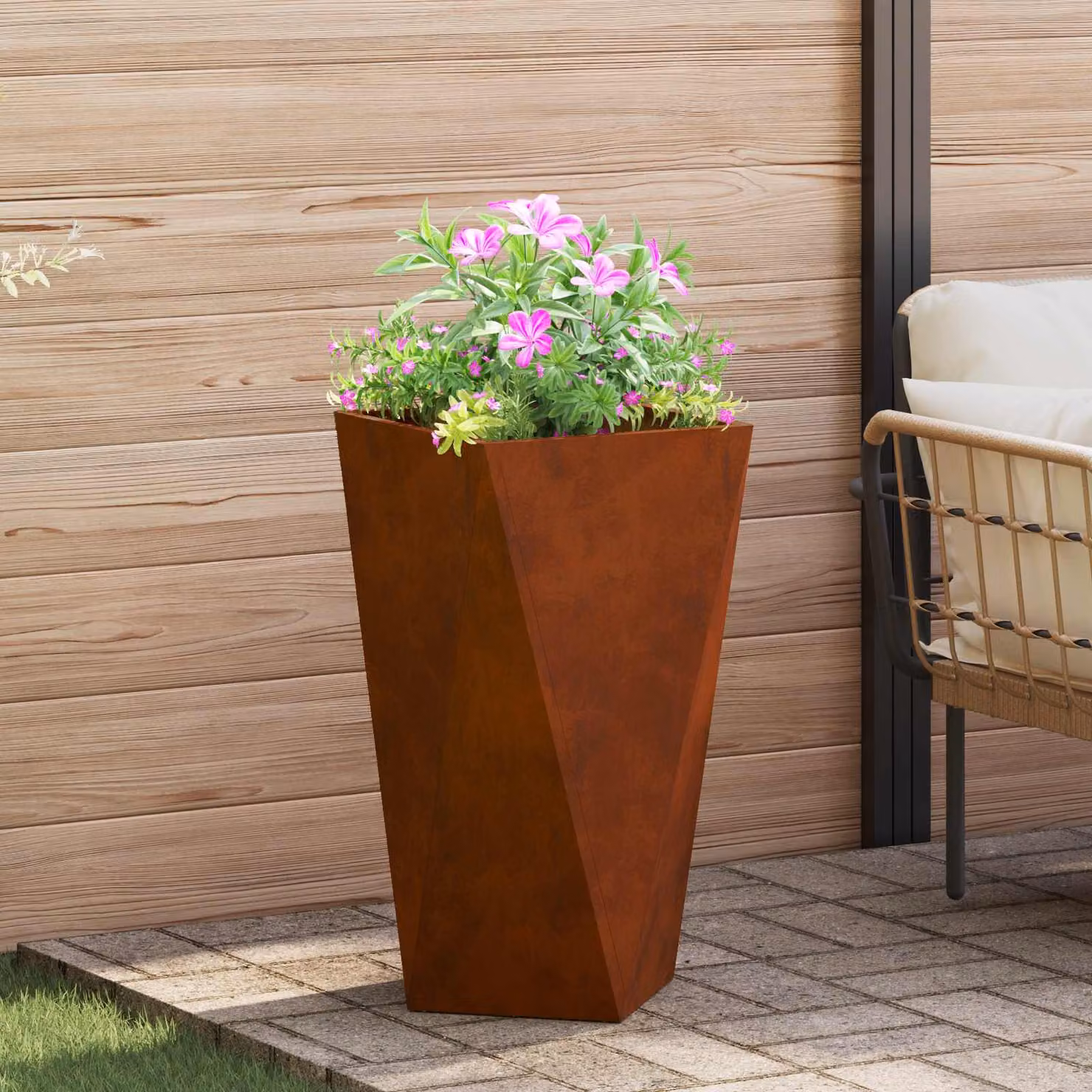Fioriera vidaXL in acciaio color marrone per giardino ornamentale L/P/H: 40 x 40 x 75 cm