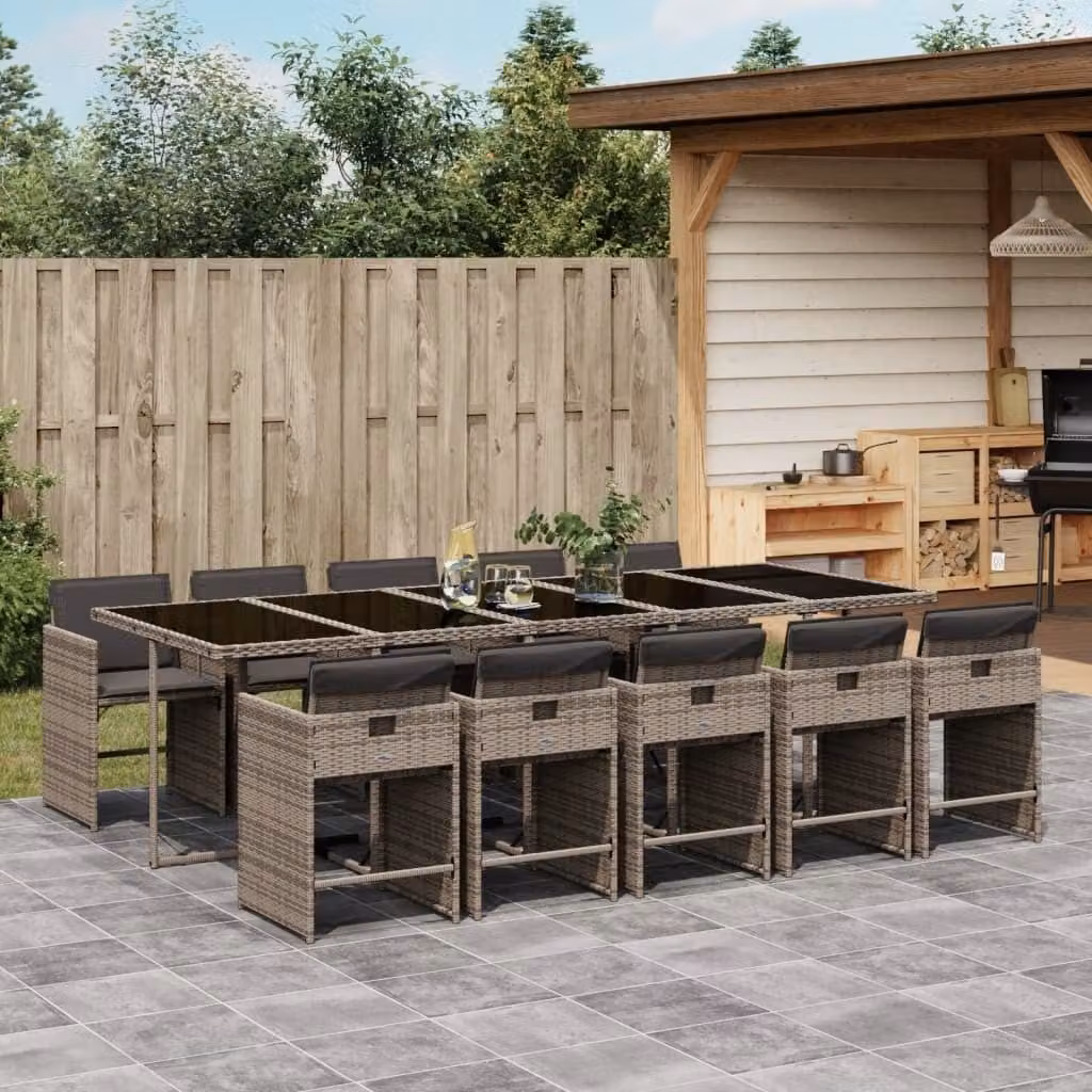 Maison Exclusive - Set da Pranzo da Giardino 11pz con Cuscini in Polyrattan Grigio
