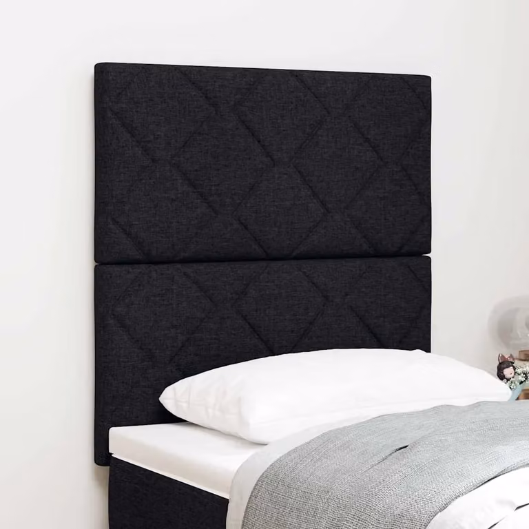 Testiera per letto moderna vidaXL in tessuto nero con struttura in legno e pannello imbottito geometrico
