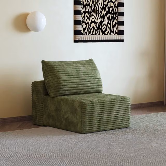 Divano singolo in tessuto corduroy verde REDOM per soggiorno e camera da letto – 1