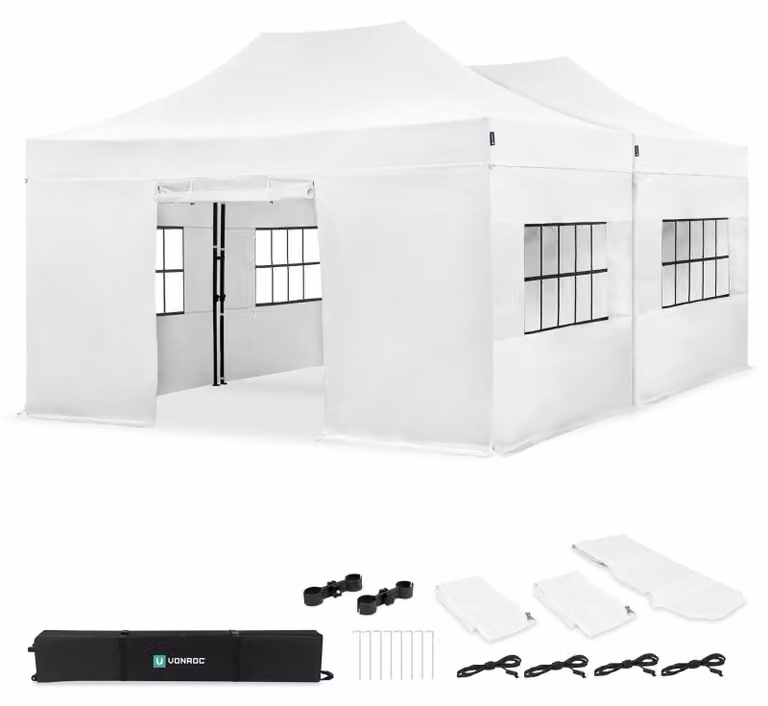 Tenda da festa autoportante - 6 x 4,5 metri - Impermeabile (3000 PA) - Bianca - Struttura in acciaio
